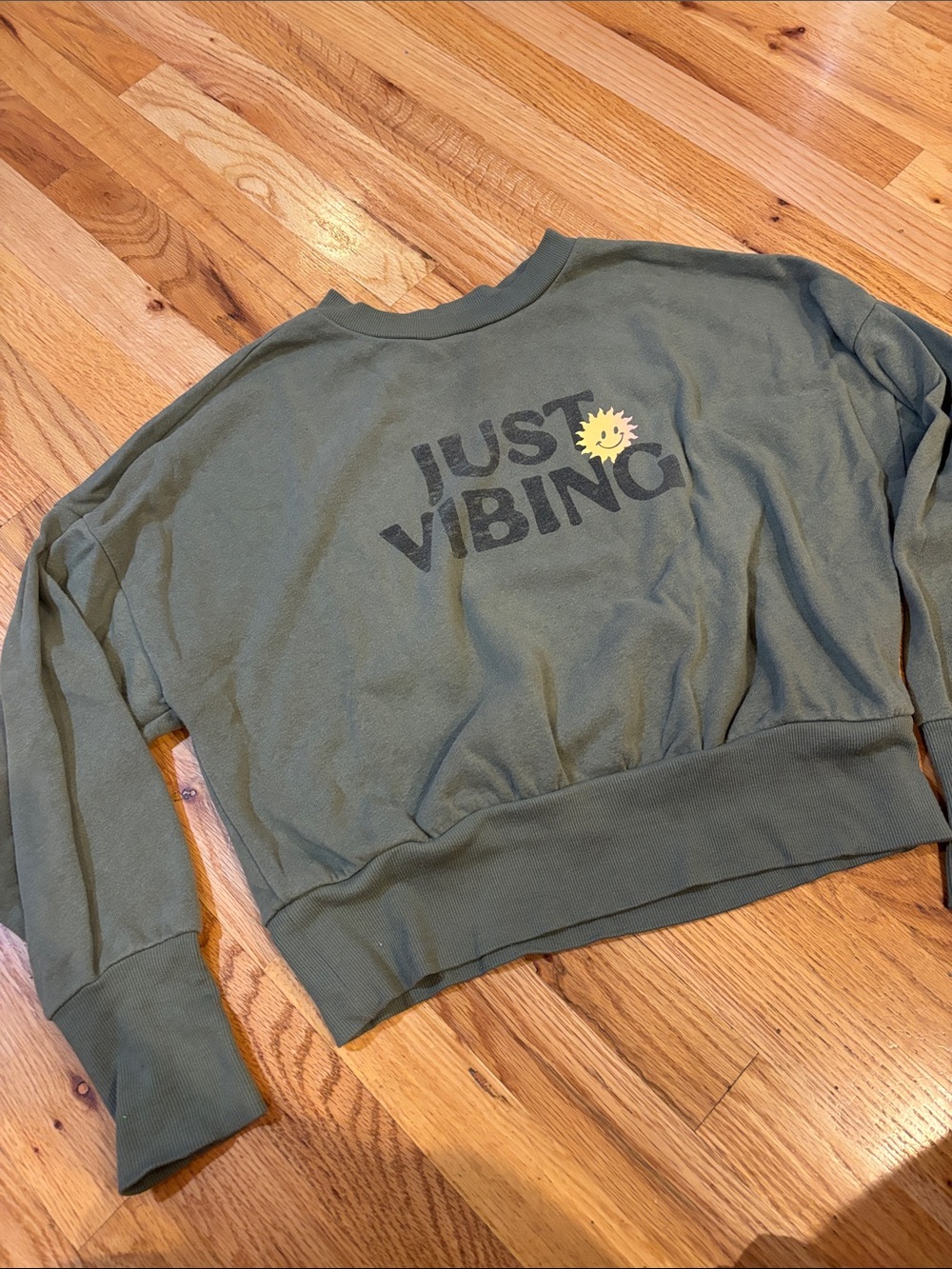 Just Vibing Olive Green Women's Crewneck Sweatshirt